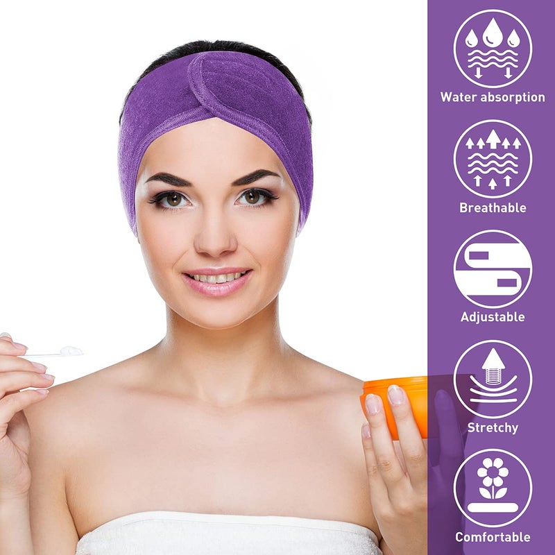 Denfany Spa Headband 3 Pack Ultra Soft Adjustable Face Wash Headband for Face Washing, Shower, Makeup and Sport (purple) - Image 5